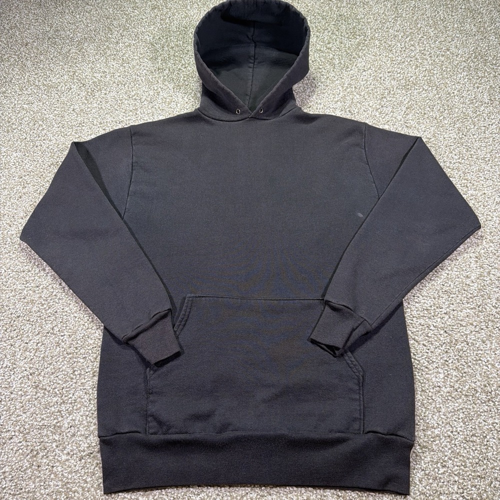 80s Pullover Hoodie Black Faded Size M/L Classic True Vintage Fit Essential USA